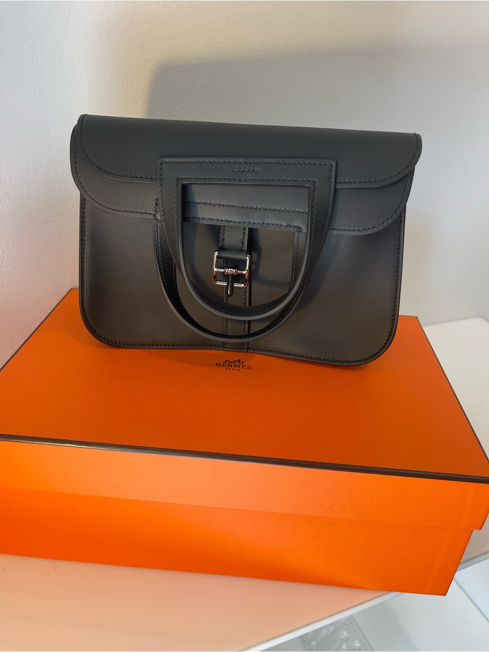 Hermes Halzan Black Mini Swift Leather with Palladium hardware